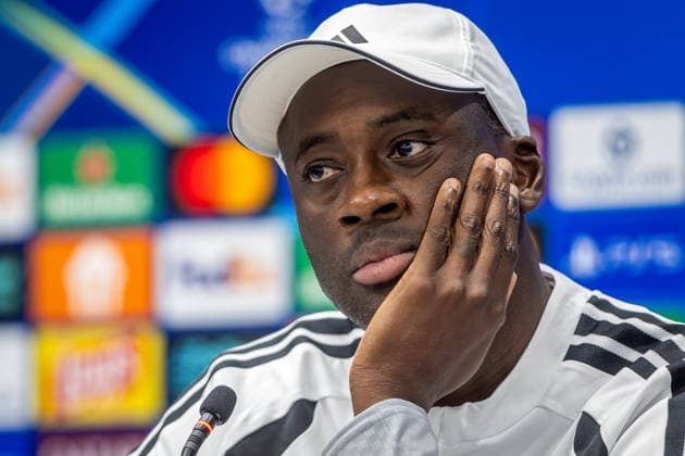SLOVAN BRATISLAVA - CELJE press conference, PK, Pressekonferenz Head coach of Slovan Yaya Toure during press conference ahead of the first leg of play off round of UEFA Champions league football match between SK SLovan Bratislava and Celje at the Tehelne Pole Narodny futbalovy stadion. Bratislava, Slovakia, August 18, 2026. Copyright: xx 080A7728