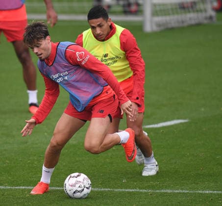 18.08.2026, xophax, Fussball 1.Bundesliga, Bayer 04 Leverkusen , Training , Saison 2026 2027. Miguel Gutierrez ( Bayer 04 Leverkusen ) und Ezequiel Fernandez , rechts ( Bayer 04 ) Leverkusen *** August 18, 2026, xophax, Soccer, Bundesliga 1, Bayer 04 Leverkusen, Training, 2026–2027 Season, Miguel Gutierrez (Bayer 04 Leverkusen) and Ezequiel Fernandez (Bayer 04 Leverkusen, right)