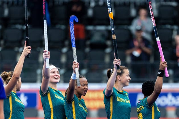 India v South Africa - FIH Hockey World Cup AMSTELVEEN, NETHERLANDS - AUGUST 18: Team of The South African hockey during the FIH Hockey World Cup match between India and South Africa at Wagener Stadion on August 18, 2026 in Amstelveen, Netherlands. Amstelveen Wagener Stadion Netherlands Content not available for redistribution in The Netherlands directly or indirectly through any third parties. Copyright: xMarcelxvanxPlateringenx