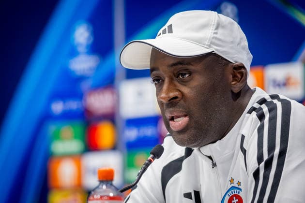 SLOVAN BRATISLAVA - CELJE press conference, PK, Pressekonferenz Head coach of Slovan Yaya Toure during press conference ahead of the first leg of play off round of UEFA Champions league football match between SK SLovan Bratislava and Celje at the Tehelne Pole Narodny futbalovy stadion. Bratislava, Slovakia, August 18, 2026. Copyright: xx 080A7823