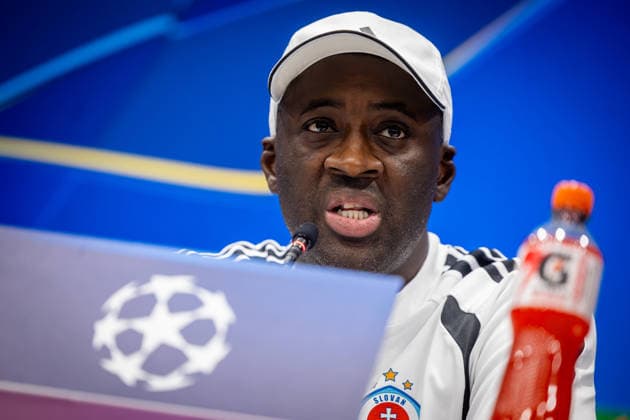 SLOVAN BRATISLAVA - CELJE press conference, PK, Pressekonferenz Head coach of Slovan Yaya Toure during press conference ahead of the first leg of play off round of UEFA Champions league football match between SK SLovan Bratislava and Celje at the Tehelne Pole Narodny futbalovy stadion. Bratislava, Slovakia, August 18, 2026. Copyright: xx 080A8075