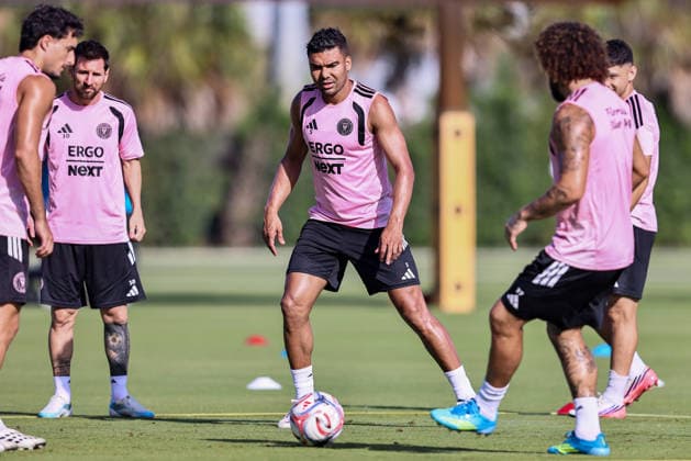 FORT LAUDERDALE, FL - AUGUST 18: Casemiro (5) of Inter Miami CF attends an Inter Miami Training Session at Florida Blue Training Center on August 18, 2026 in Fort Lauderdale, Florida. (Photo by Chris Arjoon Icon Sportswire) SOCCER: AUG 18 Inter Miami CF Training EDITORIAL USE ONLY Icon2608180000014