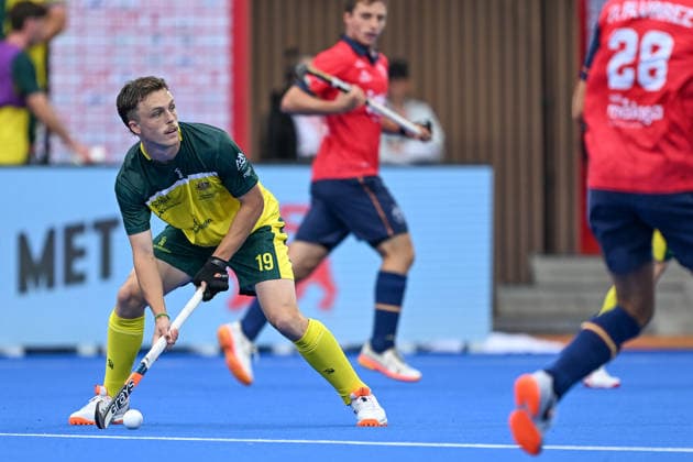 Hockey World Cup Belgium & The Netherlands 2026 - Men - Spain vs Australia Craig Marais (19) of Australia pictured during a hockey game between Spain and Australia , the second (out of three) matches during the group stage of the men 2026 Hockey World Cup , on Tuesday 18 August 2026 in Wavre , Belgium . PHOTO SPORTPIX Stijn Audooren Wavre Belfius Hockey Arena Waals-Brabant Belgium  Copyright: xSportpix.bex xStijnxAudoorenxStijnxAudoorenx