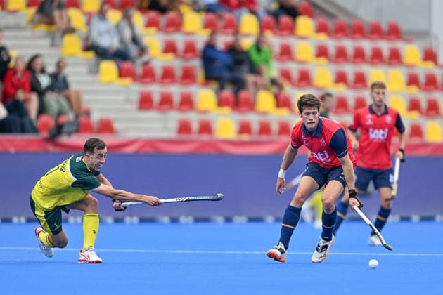 Hockey World Cup Belgium & The Netherlands 2026 - Men - Spain vs Australia Lachlan Sharp (1) of Australia pictured during a hockey game between Spain and Australia , the second (out of three) matches during the group stage of the men 2026 Hockey World Cup , on Tuesday 18 August 2026 in Wavre , Belgium . PHOTO SPORTPIX Stijn Audooren Wavre Belfius Hockey Arena Waals-Brabant Belgium  Copyright: xSportpix.bex xStijnxAudoorenxStijnxAudoorenx