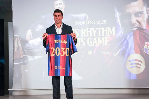 August 18, 2026, Barcelona, Barcelona, SPAIN: Rodrigo Hernandez poses in her FC Barcelona, Barca shirt during his presentation as new player of FC Barcelona at Commercial Office on August 18, 2026 in Barcelona, Spain. Barcelona SPAIN - ZUMAa181 20260818_zaa_a181_055 Copyright: xJavierxBorregox
