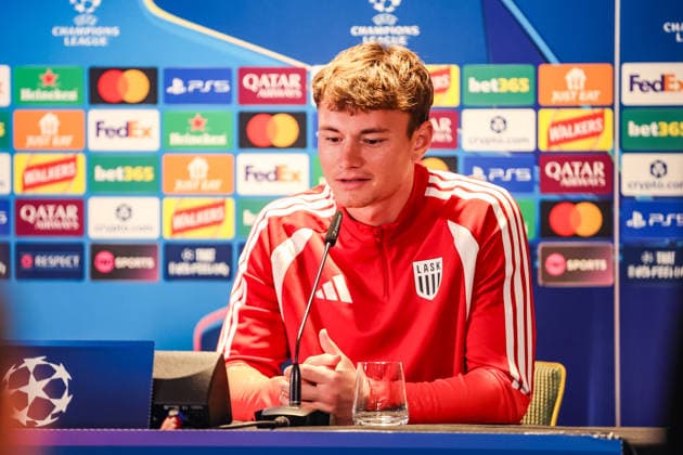SOCCER - UEFA CL, Celtic vs LASK GLASGOW,SCOTLAND,18.AUG.26 - SOCCER - UEFA Champions League, play-off, Celtic Glasgow vs Linzer ASK, preview, press conference, PK, Pressekonferenz LASK. Image shows Lukas Jungwirth (LASK).  GEPAxpictures xManuelxBinder