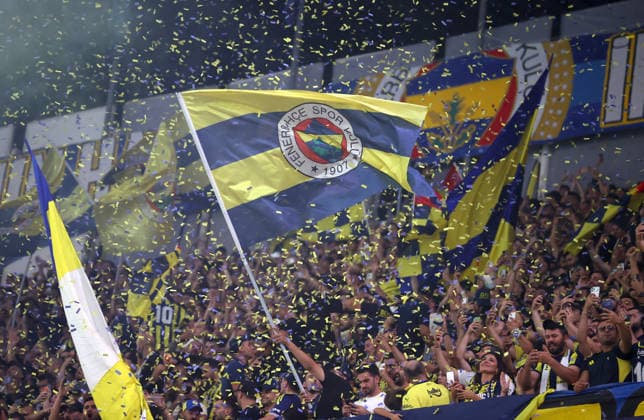 Fenerbahce v Olympique Lyonnais - UEFA Champions League ISTANBUL, TURKIYE - AUGUST 18: Fans display a choreography in the stands before the UEFA Champions League play-off round first-leg match between Fenerbahce and Olympique Lyonnais at Chobani Stadium on August 18, 2026, in Istanbul, Turkiye. Ali Atmaca Anadolu Istanbul Turkey. Editorial use only. Please get in touch for any other usage.  Copyright: x2026xAnadoluxAlixAtmacax