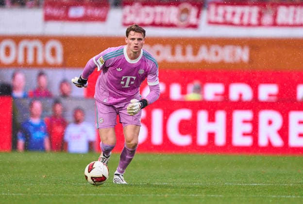 Jonas Urbig goalkeeper of FC Bayern München at the friendly match 1.FC Heidenheim - FC Bayern München on August 18, 2026 in Heidenheim, Germany Season 2026 2027, FCB,