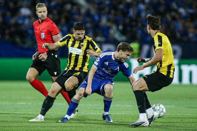 IPA87603911 - Levski s Serginho in action against AEK s Razvan Marin and Kaan Kairinen during the Champions League playoff match between PFC Levski Sofia and AEK Athens FC at Vasil Levski Stadium in Sofia, Bulgaria, on August 18, 2026  Copyright: xIvanxSxIvanov IPAxSportx xx 87603911