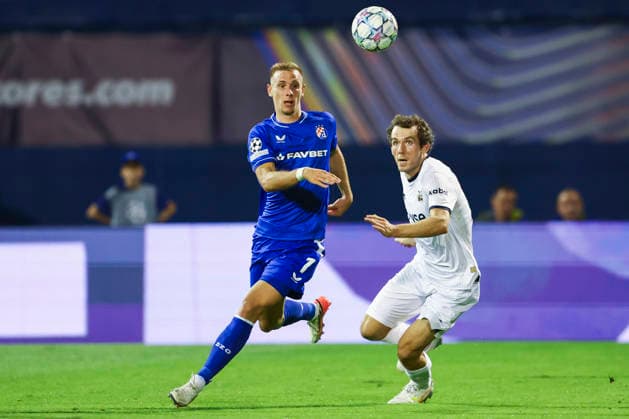 Champions League qualification, playoff: Dinamo Zagreb-Viking Zagreb 20260818. Dinamo Zagreb s Mislav Orsic and Viking s Henrik Heggheim during the Champions League qualifying playoff match between Dinamo Zagreb and Viking at Maksimir Stadium. Photo: Nikola Krstic NTB Zagreb Croatia EDITORIAL USE ONLY. RESTRICTED USE FOR BETTING COMPANIES Ref:_SPOBR5mXk0Aw5g.jpg *** Champions League Qualification, playoff Dinamo Zagreb vs. Viking Zagreb 20260818 Dinamo Zagreb s Mislav Orsic and Viking s Henrik Heggheim during the Champions League qualifying playoff match between Dinamo Zagreb and Viking at Maksimir Stadium Photo Nikola Krstic NTB Zagreb Croatia EDITORIAL USE ONLY RESTRICTED USE BY BETTING COMPANIES  Copyright: xNikolaxKrsticx xNTBx