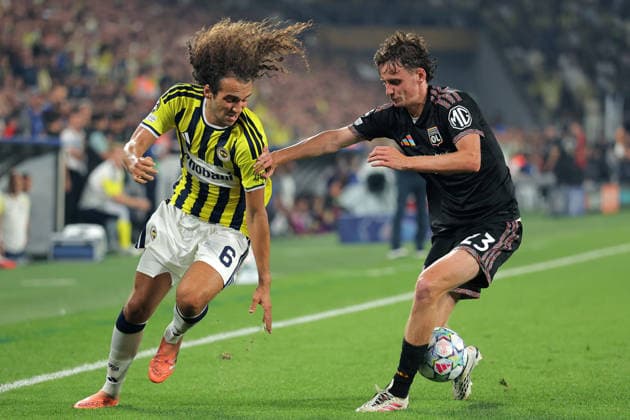 2026-08-18 Fenerbahce v Olympique Lyonnais - UEFA Champions League 2026 27 Play-Offs First Leg ISTANBUL, TURKEY - AUGUST 18: Matteo Guendouzi of Fenerbahce, Tyler Morton of Olympique Lyonnais during the UEFA Champions League 2026 27 Play-Offs First Leg match between Fenerbahce and Olympique Lyonnais at Sukru Saracoglu Stadium on August 18, 2026 in Istanbul, Turkey. (Photo by BSR Agency) Istanbul Turkey Content not available for redistribution in The Netherlands directly or indirectly through any third parties. Copyright: xBSRxAgencyx