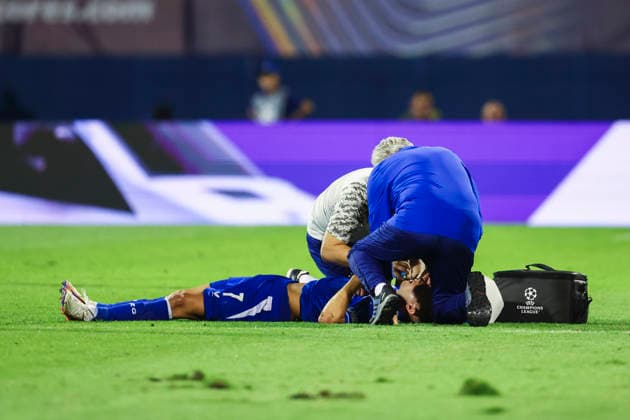 Champions League-kvalifisering, playoff: Dinamo Zagreb-Viking Zagreb 20260818. Dinamo Zagrebs Luka Stojkovic nede med skade under playoff-kampen i Champions League-kvalifiseringen mellom Dinamo Zagreb og Viking pa Maksimir stadion. Foto: Nikola Krstic NTB Zagreb Kroatia EDITORIAL USE ONLY. RESTRICTED USE FOR BETTING COMPANIES Ref:_SPOpo3n_1c3p98.jpg *** Champions League Qualifying, Playoff: Dinamo Zagreb vs. Viking Zagreb, August 18, 2026. Dinamo Zagreb’s Luka Stojkovic is down with an injury during the Champions League qualifying playoff match between Dinamo Zagreb and Viking at Maksimir Stadium. Photo by Nikola Krstic, NTB, Zagreb, Croatia. EDITORIAL USE ONLY RESTRICTED USE FOR BETTING COMPANIES  Copyright: xNikolaxKrsticx xNTBx