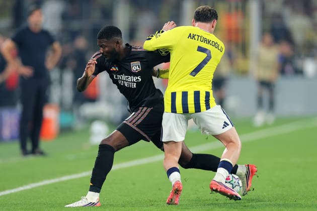 2026-08-18 Fenerbahce v Olympique Lyonnais - UEFA Champions League 2026 27 Play-Offs First Leg ISTANBUL, TURKEY - AUGUST 18: Ainsley Maitland Niles of Olympique Lyonnais, Kerem Akturkoglu of Fenerbahce during the UEFA Champions League 2026 27 Play-Offs First Leg match between Fenerbahce and Olympique Lyonnais at Sukru Saracoglu Stadium on August 18, 2026 in Istanbul, Turkey. (Photo by BSR Agency) Istanbul Turkey Content not available for redistribution in The Netherlands directly or indirectly through any third parties. Copyright: xBSRxAgencyx