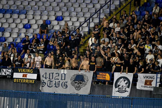 ZAGREB; CROATIA - AUGUST 18: Viking fans during the UEFA Champions League Play-Off first match between Dinamo Zagreb (CRO) and Viking (NOR) at Stadion Maksimir, Zagreb on August 18, 2026 in Zagreb, Croatia. (Photo by Igor Kupljenik Sports Press Photo).  Copyright: xIgorxKupljenikx xSPPx Sportspressphoto_SPR210611