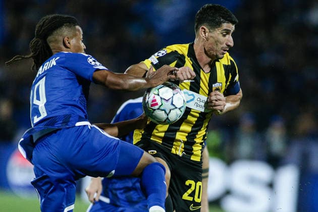 IPA87604802 - Levski s Mehdi Moubarik in action against AEK s Petros Mantalos during the Champions League playoff match between PFC Levski Sofia and AEK Athens FC at Vasil Levski Stadium in Sofia, Bulgaria, on August 18, 2026  Copyright: xIvanxSxIvanov IPAxSportx xx 87604802
