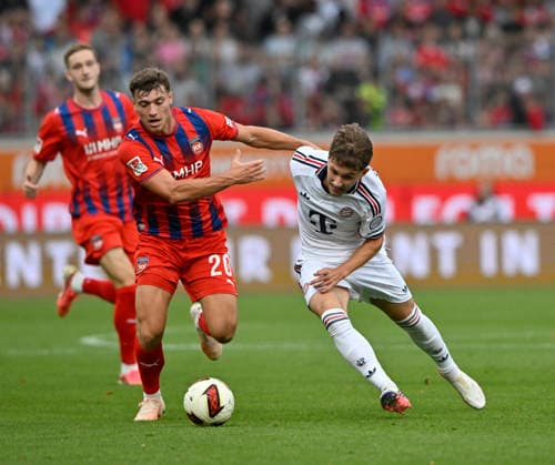Zweikampf, Aktion Tim Binder FC Bayern Muenchen FCB (46) gegen Luca Kerber 1. FC Heidenheim 1846 FCH (20) 1. FC Heidenheim 1846 FCH vs FC Bayern Muenchen FCB TESTSPIEL 18.08.2026 DFL REGULATIONS PROHIBIT ANY USE OF PHOTOGRAPHS AS IMAGE SEQUENCES AND OR QUASI-VIDEO 1. FC Heidenheim 1846 FCH vs FC Bayern Muenchen FCB TESTSPIEL *** Tackle, Tim Binder, FC Bayern Munich (FCB) 46 vs. Luca Kerber, 1 FC Heidenheim 1846 (FCH) 20. 1 FC Heidenheim 1846 (FCH) vs. FC Bayern Munich (FCB) Friendly Match August 18, 2026. DFL REGULREGULATIONS PROHIBIT ANY USE OF PHOTOGRAPHS AS IMAGE SEQUENCES AND OR QUASI-VIDEO 1 FC Heidenheim 1846 FCH vs. FC Bayern Munich FCB FRIENDLY MATCH