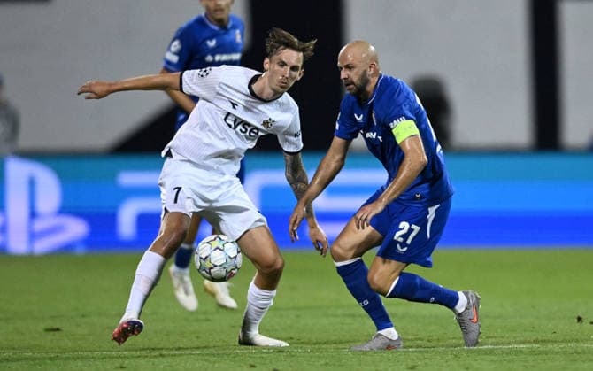 GNK Dinamo Zagreb v Viking - UEFA Champions League 2026 27 Play-Offs First Leg Kristoffer Askildsen of Viking and Josip Misic of GNK Dinamo Zagreb competes for the ball during the UEFA Champions League 2026 27 play-offs first leg match between GNK Dinamo Zagreb and Viking at Maksimir Stadium on August 18, 2026 in Zagreb, Croatia.  MarkoxLukunic PIXSELL