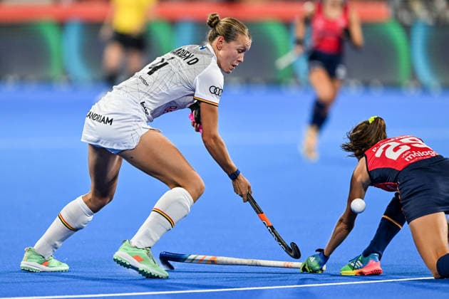Hockey World Cup Belgium & The Netherlands 2026 - Women - Spain vs Belgium Delphine Marien (4) of Belgium pictured during a hockey game between Spain and Belgium ( called the Red Panthers ) , the second (out of three) matches during the group stage of the women 2026 Hockey World Cup , on Tuesday 18 August 2026 in Wavre , Belgium . PHOTO SPORTPIX Stijn Audooren Wavre Belfius Hockey Arena Waals-Brabant Belgium  Copyright: xSportpix.bex xStijnxAudoorenxStijnxAudoorenx