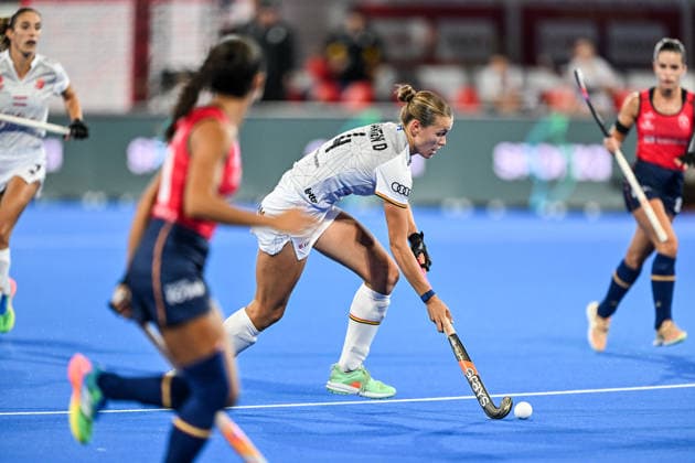Hockey World Cup Belgium & The Netherlands 2026 - Women - Spain vs Belgium Delphine Marien (4) of Belgium pictured during a hockey game between Spain and Belgium ( called the Red Panthers ) , the second (out of three) matches during the group stage of the women 2026 Hockey World Cup , on Tuesday 18 August 2026 in Wavre , Belgium . PHOTO SPORTPIX Stijn Audooren Wavre Belfius Hockey Arena Waals-Brabant Belgium  Copyright: xSportpix.bex xStijnxAudoorenxStijnxAudoorenx
