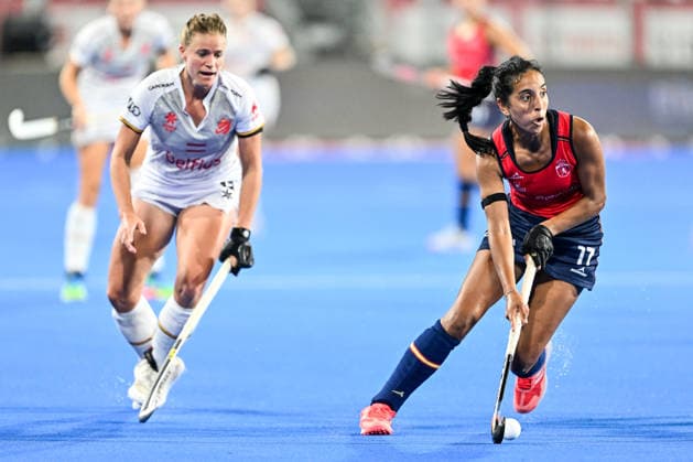 Hockey World Cup Belgium & The Netherlands 2026 - Women - Spain vs Belgium Luciana Molina (17) of Belgium pictured during a hockey game between Spain and Belgium ( called the Red Panthers ) , the second (out of three) matches during the group stage of the women 2026 Hockey World Cup , on Tuesday 18 August 2026 in Wavre , Belgium . PHOTO SPORTPIX Stijn Audooren Wavre Belfius Hockey Arena Waals-Brabant Belgium  Copyright: xSportpix.bex xStijnxAudoorenxStijnxAudoorenx