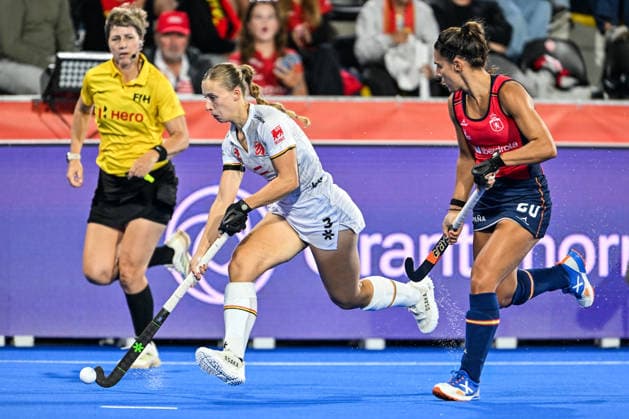 Hockey World Cup Belgium & The Netherlands 2026 - Women - Spain vs Belgium Justine Rasir (3) of Belgium pictured during a hockey game between Spain and Belgium ( called the Red Panthers ) , the second (out of three) matches during the group stage of the women 2026 Hockey World Cup , on Tuesday 18 August 2026 in Wavre , Belgium . PHOTO SPORTPIX Stijn Audooren Wavre Belfius Hockey Arena Waals-Brabant Belgium  Copyright: xSportpix.bex xStijnxAudoorenxStijnxAudoorenx