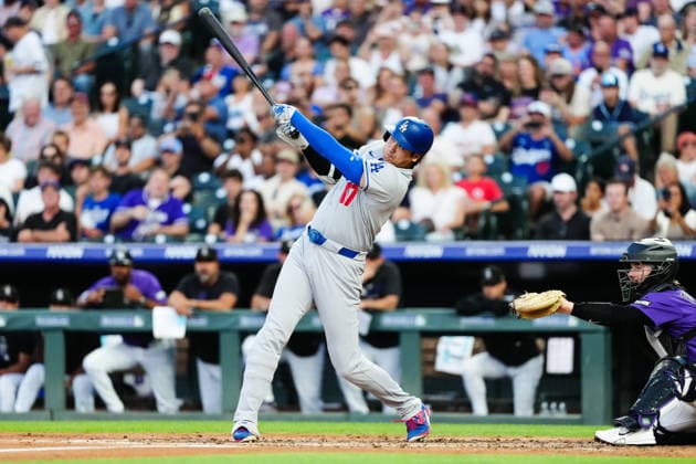 Shohei Ohtani, (Dodgers) August 18, 2026 Baseball: Shohei Ohtani of the Los Angeles Dodgers hits a home run(30) during the MLB, Baseball Herren, USA regular season game against the Colorado Rockies at Coors Field in Denver, Colorado, USA.  aflo_341436281 TakashixKurosawax
