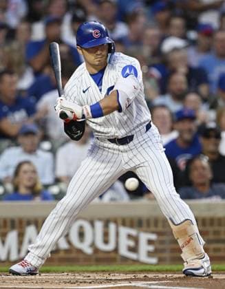 Baseball: White Sox vs. Cubs Seiya Suzuki of the Chicago Cubs is called out on strikes in the first inning of a baseball game against the Chicago White Sox at Wrigley Field in Chicago on Aug. 18, 2026.  A14AA0005626196P