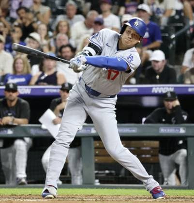 Baseball: Dodgers vs. Rockies Los Angeles Dodgers designated hitter Shohei Ohtani grounds into a fielding error by Colorado Rockies second baseman Connor Norby during the sixth inning of a baseball game at Coors Field in Denver, Colorado, on Aug. 18, 2026.  A14AA0005626224P