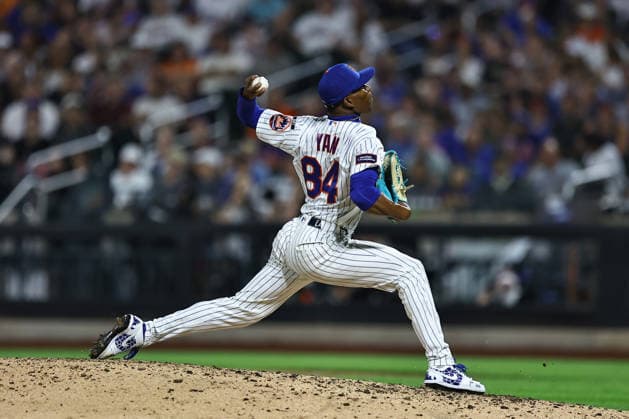 MLB, Baseball Herren, USA San Diego Padres Vs. New York Mets New York Mets relief pitcher Jefry Yan 84 throws during the seventh inning of a baseball game against the San Diego Padres at Citi Field in Flushing, New York, on August 18, 2026. New York City New York United States  Copyright: xGordonxDonovanx originalFilename:donovan-mlbsandi260818_npjEz.jpg