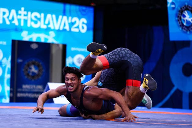 U20 World Championships 82kg GR - Prince Prince (IND) df. Nurdaulet Rakhman (KAZ) *** U20 World Championships, 82 kg, Greco-Roman: Prince Prince (IND) def. Nurdaulet Rakhman (KAZ) Copyright: xJakexKirkmanx