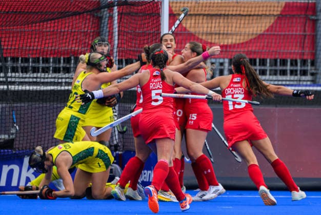 Hockey World Cup Day Five Chile celebrate an equaliser against Australia during the Pool A match between Australia and Chile in the 2026 FIH Hockey World Cup at Wagener Stadium, Amstelveen 19 08 2026 UK Newspapers OUT Copyright: xGraemexWilcocksonx FIL-23795-0016