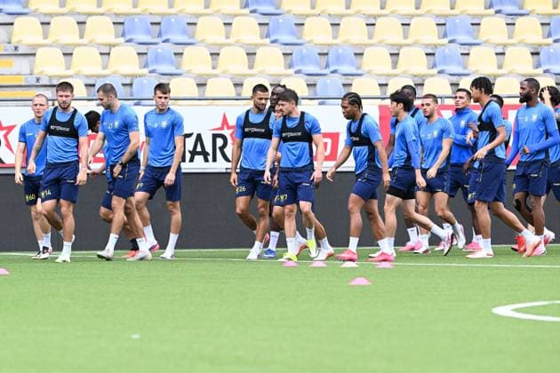 STVV s players pictured in action during a training session of Belgian soccer team Sint-Truidense V.V., Wednesday 19 August 2026 in Sint-Truiden, in preparations of the first leg of the play-off round for the UEFA Europa League league phase, against Cypriot team AC Omonoia Nicosia. JILLxDELSAUX  x183761515x