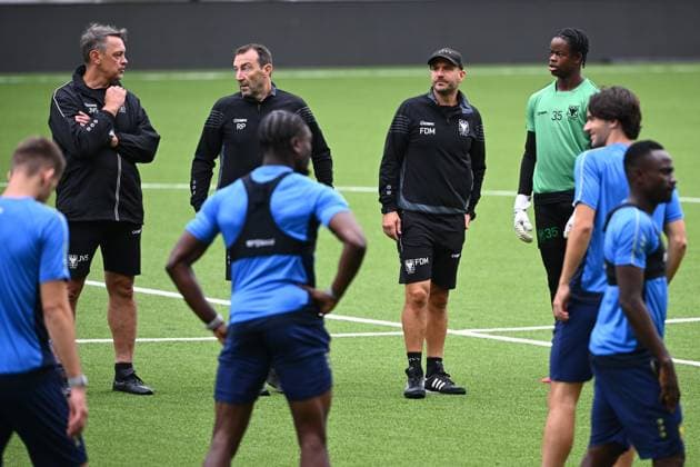 Sint-Truidense VV v Omonia Nicosia AC - UEFA Europa League Media Activities 19 08 2026 SINT-TRUIDEN, BELGIUM - AUGUST 19 : De Meyer Frederic head coach of Sint-Truidense VV pictured during a training session ahead of the UEFA Europa League 2026 27 play-off round first leg between Sint-Truidense VV and Omonia Nicosia AC on August 19, 2026 in Sint-Truiden, Belgium, 19 08 2026 Sint-Truiden Belgium  Copyright: xVincentxKalutx