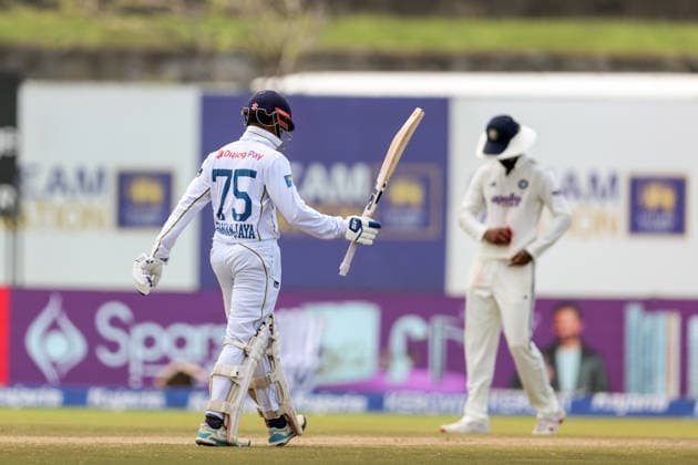 IND vs SL: Day 5 of 1st Test Galle Sri Lanka , Aug 19 (ANI): Sri Lanka s Dhananjaya de Silva celebrates after scoring a half century on the fifth day of the first test match between India and Sri Lanka at Galle International Stadium, in Galle on Wednesday. Galle Sri Lanka Copyright: xANIx ANI_20260819050
