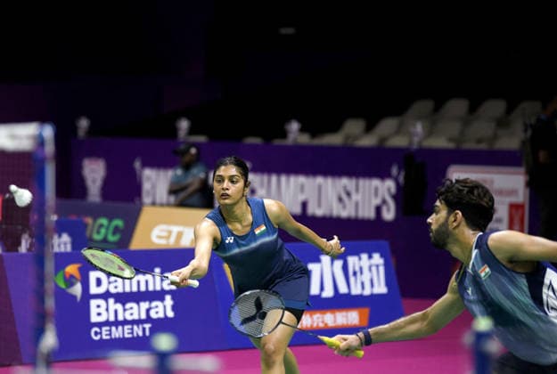 BWF World Championships 2026: India vs Macau New Delhi, Aug 19 (ANI): India s Dhruv Kapila and Tanisha Crasto in action against Macau s Leong Iok Chong and Weng Chi Ng during the mixed doubles match at the BWF World Championships 2026 at Indira Gandhi Indoor Stadium, in New Delhi on Wednesday. New Delhi Delhi India Copyright: xANIx ANI_20260819069