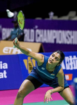 BWF World Championships 2026: India vs Macau New Delhi, Aug 19 (ANI): India s Tanisha Crasto in action against Macau s Leong Iok Chong and Weng Chi Ng during the mixed doubles match at the BWF World Championships 2026 at Indira Gandhi Indoor Stadium, in New Delhi on Wednesday. New Delhi Delhi India Copyright: xANIx ANI_20260819070