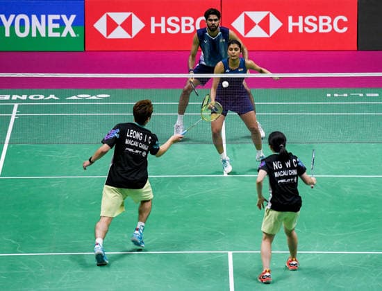BWF World Championships 2026: India vs Macau New Delhi, Aug 19 (ANI): India s Dhruv Kapila and Tanisha Crasto in action against Macau s Leong Iok Chong and Weng Chi Ng during the mixed doubles match at the BWF World Championships 2026 at Indira Gandhi Indoor Stadium, in New Delhi on Wednesday. New Delhi Delhi India Copyright: xANIx ANI_20260819075