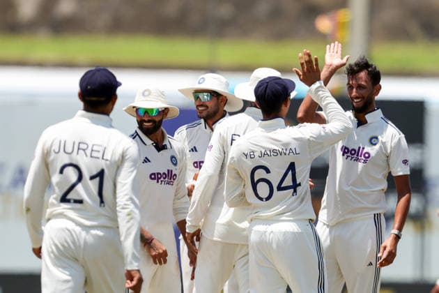 IND vs SL: Day 5 of 1st Test Galle Sri Lanka , Aug 19 (ANI): India s Prasidh Krishna and teammates celebrate the wicket of Sri Lanka s Niroshan Dickwella on the fifth day of the first test match between India and Sri Lanka at Galle International Stadium, in Galle on Wednesday. Galle Sri Lanka Copyright: xANIx ANI_20260819124