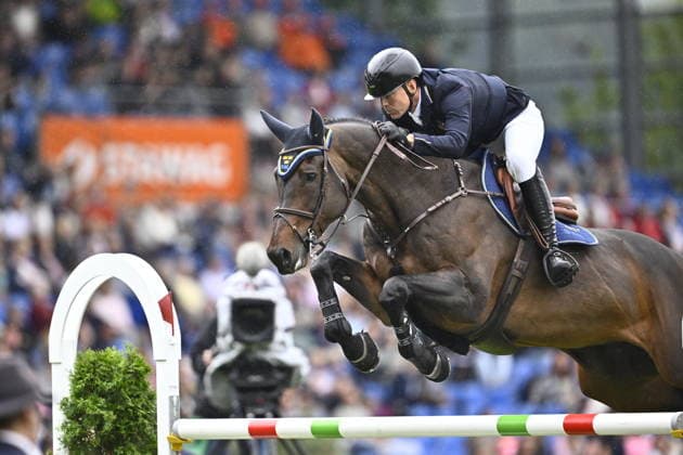 AACHEN, TYSKLAND 20260819 Peder Fredricson, Sverige, pa hästen Alcapone des Carmille, vid onsdagens hoppning, lag tävling, under ryttar-VM i Aachen. *** Bilden ingar i SPORTPAKET. För övriga BETALBILD ** AACHEN TYSKLAND x10050x *** AACHEN, GERMANY 20260819 Peder Fredricson of Sweden, riding Alcapone des Carmille, during Wednesday’s show jumping team competition at the World Equestrian Games in Aachen *** This image is part of the SPORTS PACKAGE. For other images, see PAID IMAGES ** AACHEN, GERMANY x10050x  Copyright: xPontusxLundahl TTx RYTTAR-VM 2026