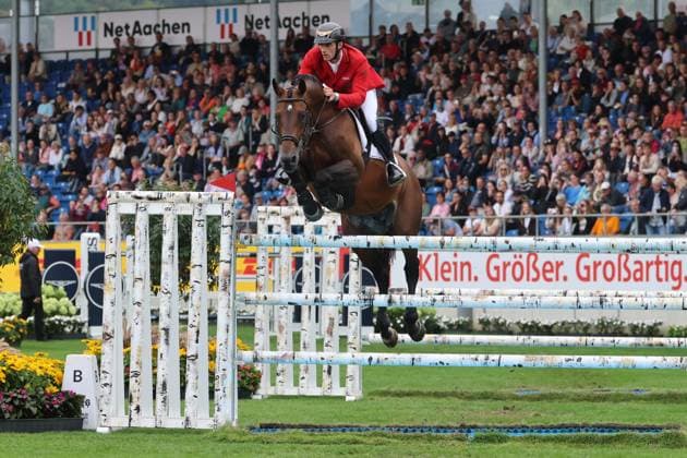 Richard Vogel (GER, Deutschland) mit Pferd United Touch S, aktueller Europameister und Sieger des Rolex Grand Prix von Aachen 2026 (CHIO Aachen) mit 1 Fehler im Zeitspringen , Springen, FEI Jumping World Championship, WM, Weltmeisterschaft , Turkish Airlines-Prize, Einzel und Teamwertung, Jumping , AACHEN - FEI World Championships 2026, Weltfest des Pferdesports, Reitsport Weltmeisterschaft 2026, Aachen 2026, Welcome Home 2026, Aachener Soers, 11. bis 23. August 2026, Reitsport, 19.08.2026, Aachen Aachener Soers Deutschland *** Richard Vogel (GER), Germany, riding United Touch S, current European Champion and winner of the 2026 Rolex Grand Prix at CHIO Aachen with 1 penalty in the speed jumping round, Jumping, FEI Jumping World Championship, Turkish Airlines Prize, individual and team competitions, Jumping, AACHEN FEI World Championships 2026, World Festival of Equestrian Sports, 2026 Equestrian World Championships, Aachen 2026, Welcome Home 2026, Aachen Soers, August 11–23, 2026, Equestrian Sports, August 19, 2026, Aachen Soers, Germany