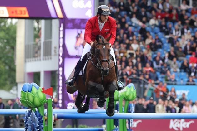 Richard Vogel (GER, Deutschland) mit Pferd United Touch S, aktueller Europameister und Sieger des Rolex Grand Prix von Aachen 2026 (CHIO Aachen) mit 1 Fehler im Zeitspringen , Springen, FEI Jumping World Championship, WM, Weltmeisterschaft , Turkish Airlines-Prize, Einzel und Teamwertung, Jumping , AACHEN - FEI World Championships 2026, Weltfest des Pferdesports, Reitsport Weltmeisterschaft 2026, Aachen 2026, Welcome Home 2026, Aachener Soers, 11. bis 23. August 2026, Reitsport, 19.08.2026, Aachen Aachener Soers Deutschland *** Richard Vogel (GER), Germany, riding United Touch S, current European Champion and winner of the 2026 Rolex Grand Prix at CHIO Aachen with 1 penalty in the speed jumping round, Jumping, FEI Jumping World Championship, Turkish Airlines Prize, individual and team competitions, Jumping, AACHEN FEI World Championships 2026, World Festival of Equestrian Sports, 2026 Equestrian World Championships, Aachen 2026, Welcome Home 2026, Aachen Soers, August 11–23, 2026, Equestrian Sports, August 19, 2026, Aachen Soers, Germany