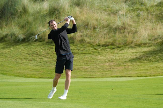 BALMEDIE, SCOTLAND - AUG 19: Jamie Murray, former Tennis player, plays from the first fairway during the Pro-Am at the 2026 Nexo Championship at the Trump International Golf Links, Balmedie on August 19, 2026 in Aberdeenshire, Scotland The 2026 Nexo Championship