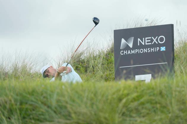 BALMEDIE, SCOTLAND - AUG 19: Marcus Armitage (ENG) plays from the seventh tee during the Pro-Am at the 2026 Nexo Championship at the Trump International Golf Links, Balmedie on August 19, 2026 in Aberdeenshire, Scotland The 2026 Nexo Championship