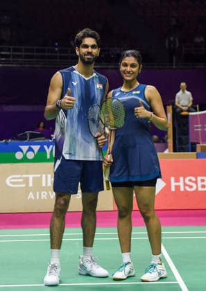 BWF World Championships 2026: India vs Macau New Delhi, Aug 19 (ANI): India s Dhruv Kapila and Tanisha Crasto pose for a picture during their mixed doubles match against Macau s Leong Iok Chong and Weng Chi Ng at the BWF World Championships 2026 at Indira Gandhi Indoor Stadium, in New Delhi on Wednesday. New Delhi Delhi India Copyright: xANIx ANI_20260819027