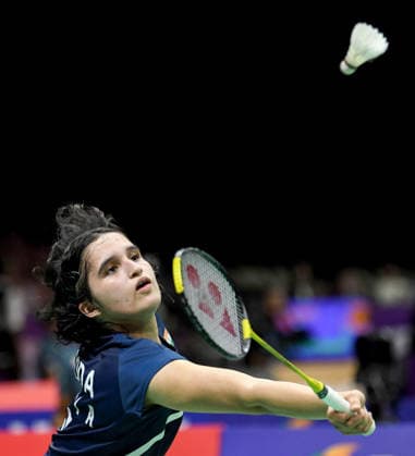 BWF World Championship, WM, Weltmeisterschaft 2026, India vs Canada, women s singles New Delhi, Aug 19 (ANI): India s Unnati Hooda in action during the women s singles Round of 32 match against Canada™s Michelle LI at the BWF World Championship 2026 at Indira Gandhi Indoor Stadium, in New Delhi on Wednesday. NEW DELHI Delhi India Copyright: xANIx ANI_20260819334