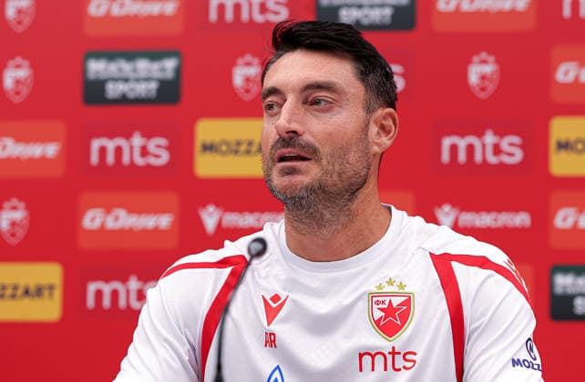 Crvena Zvezda v Viktoria Plzen, UEFA Europa League, play-offs, 1st leg Season 2026 2027 Belgrade, Serbia. 19th August, 2026. Crvena Zvezda s head coach Albert Riera prior to the UEFA Europa League, play-offs, 1st leg football match between Crvena Zvezda (Red Star) and Viktoria Plzen at the Rajko Mitic Stadium on August 19, 2026 in Belgrade, Serbia. Belgrade Serbia Copyright: xPedjaxMilosavljevicx x