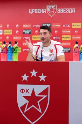 Crvena Zvezda v Viktoria Plzen, UEFA Europa League, play-offs, 1st leg Season 2026 2027 Belgrade, Serbia. 19th August, 2026. Crvena Zvezda s head coach Albert Riera prior to the UEFA Europa League, play-offs, 1st leg football match between Crvena Zvezda (Red Star) and Viktoria Plzen at the Rajko Mitic Stadium on August 19, 2026 in Belgrade, Serbia. Belgrade Serbia Copyright: xPedjaxMilosavljevicx x