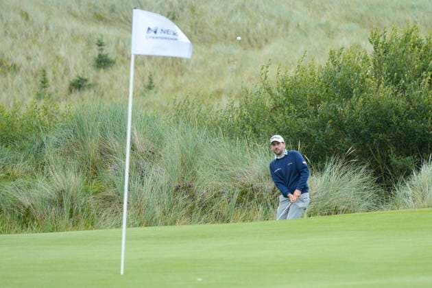 BALMEDIE, SCOTLAND - AUG 19: Nicolai Von Dellingshausen (GER) chips to the 18th green during the Pro-Am at the 2026 Nexo Championship at the Trump International Golf Links, Balmedie on August 19, 2026 in Aberdeenshire, Scotland The 2026 Nexo Championship