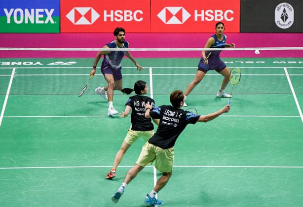 BWF World Championships 2026: India vs Macau New Delhi, Aug 19 (ANI): India s Dhruv Kapila and Tanisha Crasto in action against Macau s Leong Iok Chong and Weng Chi Ng during the mixed doubles match at the BWF World Championships 2026 at Indira Gandhi Indoor Stadium, in New Delhi on Wednesday. New Delhi Delhi India Copyright: xANIx ANI_20260819077