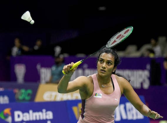 BWF World Championship, WM, Weltmeisterschaft 2026, India vs Canada, women s singles Round of 32 New Delhi, Aug 19 (ANI): India s PV Sindhu in action during the women s singles Round of 32 match against Canada™s Wen Yu Zhang at the BWF World Championship 2026 at Indira Gandhi Indoor Stadium, in New Delhi on Wednesday. NEW DELHI Delhi India Copyright: xANIx ANI_20260819505